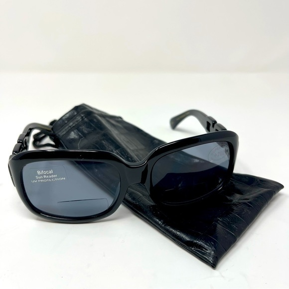 Sun Readers Black +200 Sunglasses  Decorative Design with Slip Bag UVProtection‎ - Picture 1 of 8